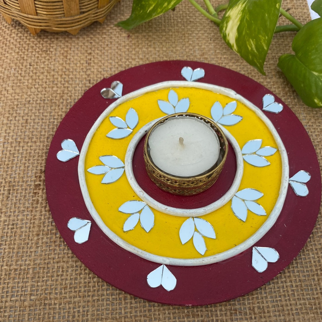 KUTCH LIPPAN MUD & MIRRIOR WORK TEA LIGHT HOLDER