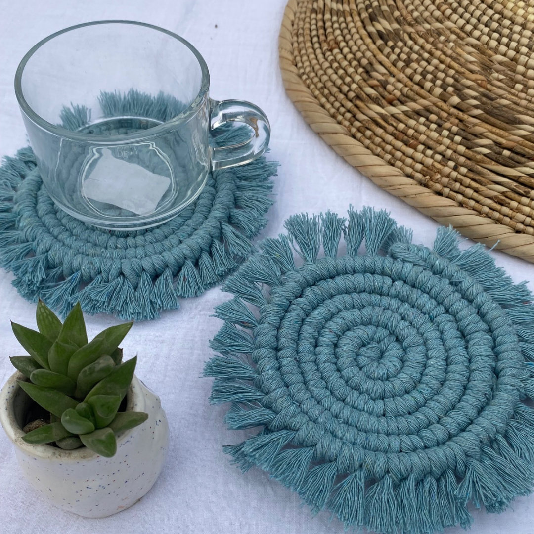 Bohemian Round Macrame Coasters Set of 2