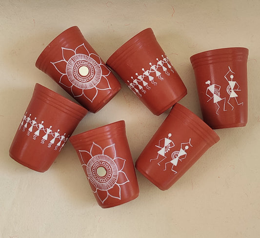 TERRACOTTA HANDPAINTED WARLI ART  GLASS