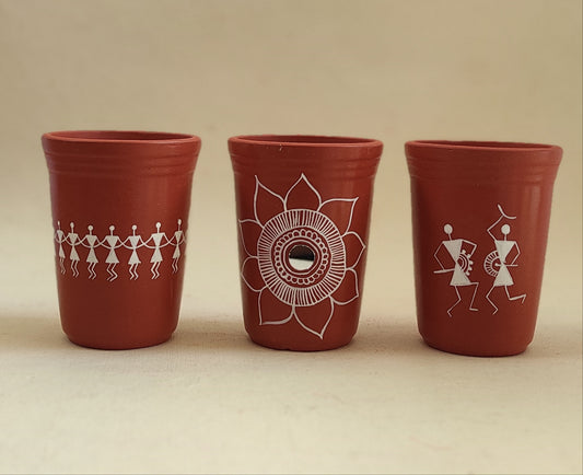 TERRACOTTA HANDPAINTED WARLI ART  GLASS