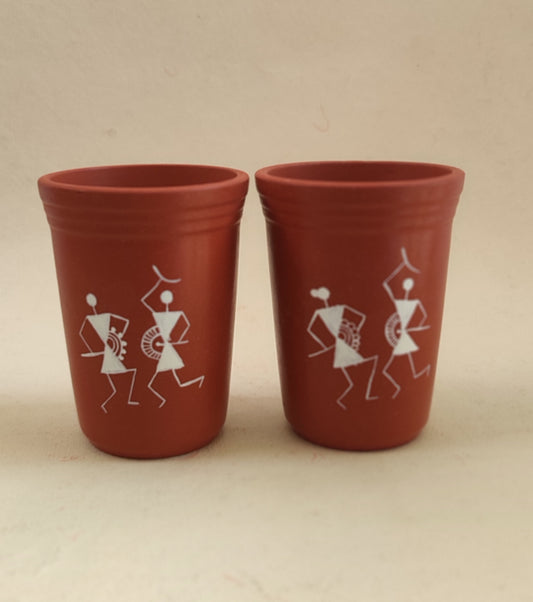 TERRACOTTA HANDPAINTED WARLI ART GLASS