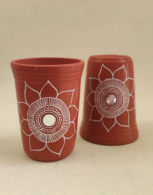 TERRACOTTA HANDPAINTED WARLI ART  GLASS