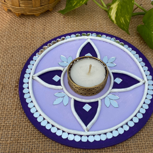 KUTCH LIPPAN MUD & MIRRIOR WORK TEA LIGHT HOLDER