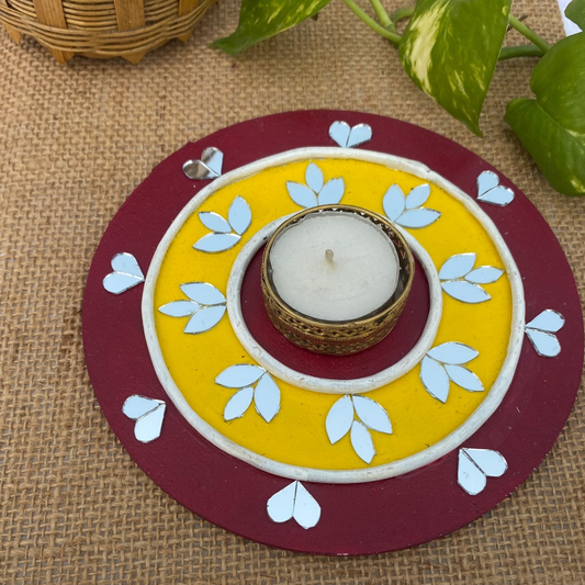 KUTCH LIPPAN MUD & MIRRIOR WORK TEA LIGHT HOLDER