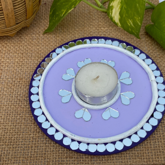 KUTCH LIPPAN MUD & MIRRIOR WORK TEA LIGHT HOLDER