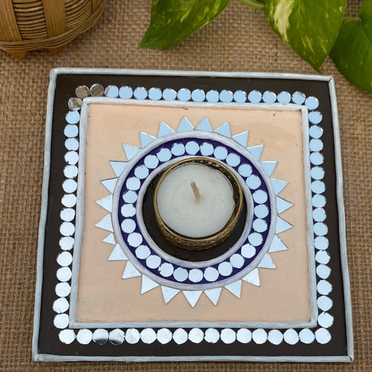 KUTCH LIPPAN MUD & MIRRIOR WORK TEA LIGHT HOLDER