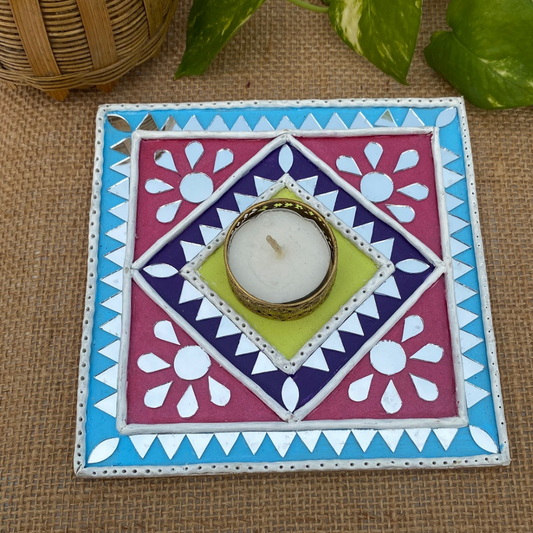 KUTCH LIPPAN MUD & MIRRIOR WORK TEA LIGHT HOLDER