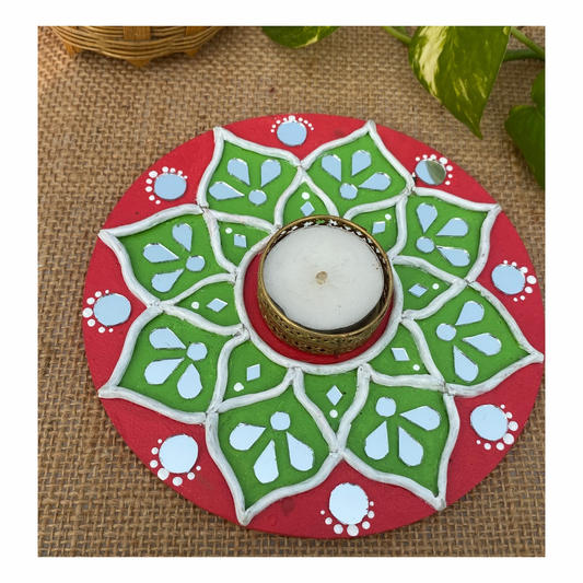 KUTCH LIPPAN MUD & MIRRIOR WORK TEA LIGHT HOLDER