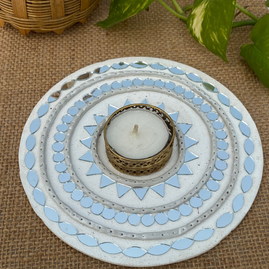 KUTCH LIPPAN MUD & MIRRIOR WORK TEA LIGHT HOLDER