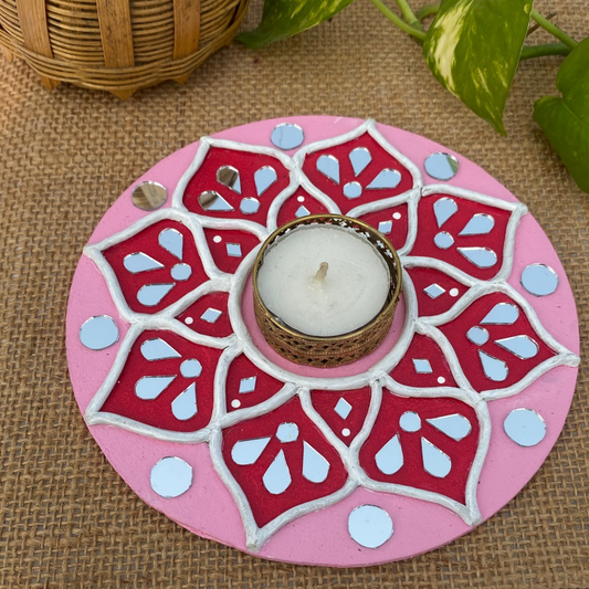 KUTCH LIPPAN MUD & MIRRIOR WORK TEA LIGHT HOLDER